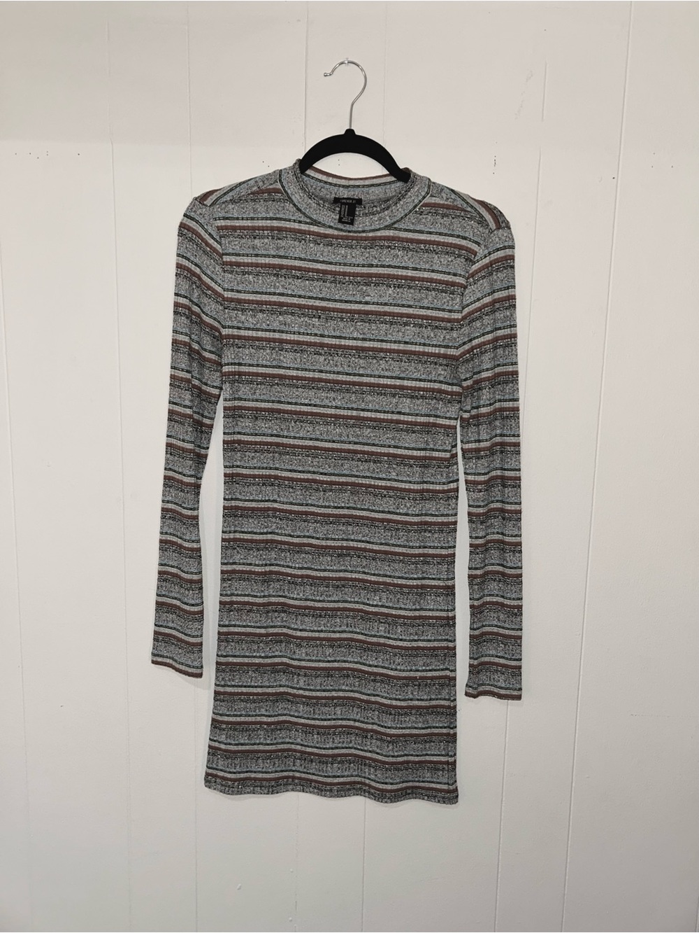 Forever 21 Striped Long-Sleeve Knit Dress in Gray and Brown